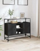 vidaXL Бюфет със стъклен плот черен 98x35x81 см инженерно дърво