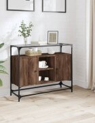 vidaXL Бюфет със стъклен плот кафяв дъб 98x35x81 см инженерно дърво
