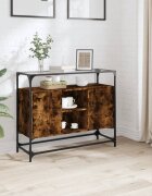 vidaXL Бюфет със стъклен плот опушен дъб 98x35x81см инженерно дърво