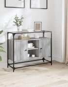 vidaXL Бюфет със стъклен плот сив сонома 98x35x81см инженерно дърво