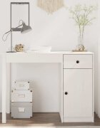 vidaXL Бюро бяло 100x50x75 см борово дърво масив