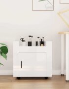 vidaXL Бюро на колелца бял гланц 60x45x60 см инженерно дърво