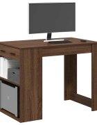 vidaXL Бюро с чекмедже и рафт кафяв дъб 102x62x775 см инженерно дърво