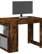 vidaXL Бюро с чекмедже и рафт опушен дъб 102x62x775см инженерно дърво