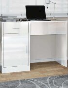 vidaXL Бюро с чекмедже и шкаф бял гланц 100x40x73 см инженерно дърво