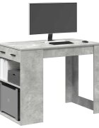 vidaXL Бюро с чекмедже&рафт бетонно сив 102x62x775 см инженерно дърво