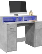 vidaXL Бюро с LED бетонно сиво 120x55x91 см инженерно дърво