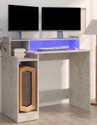 vidaXL Бюро с LED бетонно сиво 97x45x90 см инженерно дърво