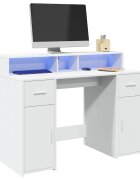 vidaXL Бюро с LED осветление бяло 120x55x91 см инженерно дърво