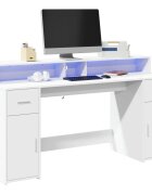 vidaXL Бюро с LED осветление бяло 160x55x91 см инженерно дърво