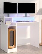 vidaXL Бюро с LED осветление бяло 97x45x90 см инженерно дърво