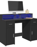 vidaXL Бюро с LED осветление черно 120x55x91 см инженерно дърво
