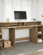 vidaXL Бюро с LED осветление дъб артизан 200x55x91 см инженерно дърво