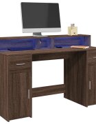 vidaXL Бюро с LED осветление Кафяв дъб 140x55x91 см инженерно дърво