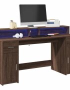 vidaXL Бюро с LED осветление Кафяв дъб 160x55x91 см инженерно дърво