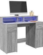 vidaXL Бюро с LED осветление сив сонома 120x55x91см инженерно дърво
