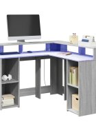 vidaXL Бюро с LED осветление сив сонома 130x130x91 см инженерно дърво