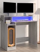vidaXL Бюро с LED осветление сив сонома 97x45x90 см инженерно дърво