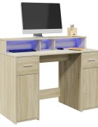 vidaXL Бюро с LED осветление сонома дъб 120x55x91см инженерно дърво