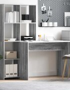 vidaXL Бюро с рафт Сив Сонома 1385 x 55 x 143 см Инженерна дървесина