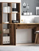 vidaXL Бюро с рафт Старо дърво 1385 x 55 x 143 см Инженерна дървесина