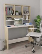 vidaXL Бюро с рафтове бяло и дъб сонома 110x45x157 см ПДЧ