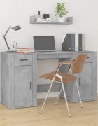 vidaXL Бюро със страничен шкаф Бетонно сиво инженерно дърво
