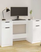 vidaXL Бюро със страничен шкаф бял инженерно дърво
