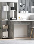 vidaXL Бюро Циментено сиво 1385 x 55 x 143 см Инженерна дървесина