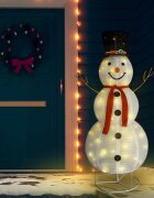 vidaXL Декоративна фигура на снежен човек с LED лукс плат 180 см