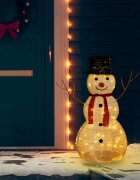 vidaXL Декоративна фигура на снежен човек с LED лукс плат 90 см