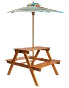 vidaXL Детска маса за пикник с чадър 79x90x60 см акация масив