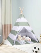 vidaXL Детска палатка Сив и бял 120 x 120 x 150 cm Борово дърво масив