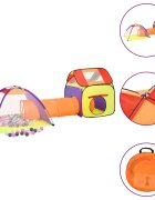 vidaXL Детска палатка за игра с 250 многоцветни топки 338x123x111 см