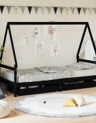 vidaXL Детска рамка за легло с чекмеджета черна 90x190 см бор масив