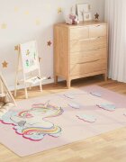 vidaXL Детски килим розов 160x230 см еднорог миещ и