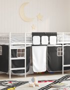 vidaXL Детско легло на два етажа с пердета Бял и черен 80 x 200 cm