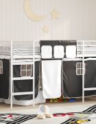 vidaXL Детско легло на два етажа с пердета Бял и черен 90 x 190 cm