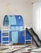 vidaXL Детско легло на два етажа с завеси Бял и син 100 x 190 cm Метал