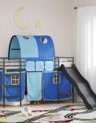 vidaXL Детско легло на два етажа с завеси Черен и син 75 x 190 cm