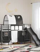 vidaXL Детско легло на два етажа с завеси Черно 100 x 190 cm Метал