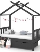 vidaXL Детско легло с чекмедже тъмносиво масивна борова дървесина 70x140 см