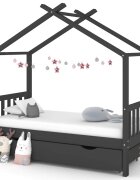 vidaXL Детско легло с чекмедже тъмносиво масивна борова дървесина 80x160 см