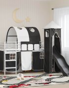 vidaXL Детско легло с двуетажно легло Бяло и черно 90 x 200 cm Метал