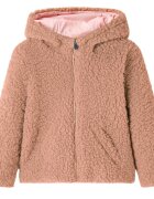 vidaXL Детско яке с качулка и изкуствен косъм Teddy светъл коняк 104