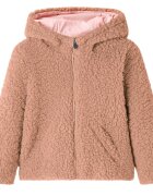 vidaXL Детско яке с качулка и изкуствен косъм Teddy светъл коняк 92