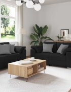 vidaXL Диван 3 бр. Черно Ленена смесена тъкан
