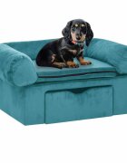 vidaXL Диван за кучета със съхранение Тюркоаз 75 x 50 x 38см Плюш