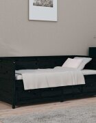 vidaXL Дневно легло Черен 75x190 см борово дърво масив
