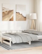 vidaXL Дневно легло с уширение и матраци бял 90x200 см бор масив